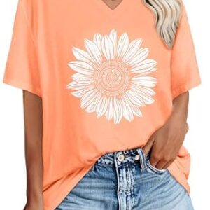 Oversized Tshirts for Women V Neck Short Sleeve Summer Casua