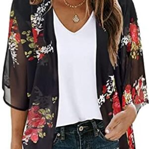 Effortlessly Chic: Women's Floral Puff Sleeve Kimono Cardigan