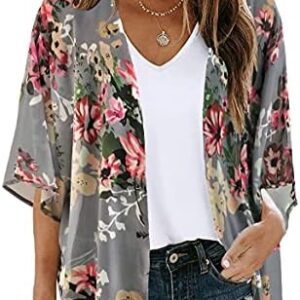 Women's Floral Print Puff Sleeve Kimono Cardigan - Effortless Style & Comfort!