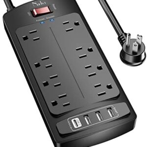 Nuetsa Surge Protector Power Strip - 8 Outlets, 4 USB Ports