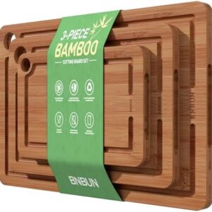 Bamboo Cutting Board Set - 3pc, Non-Slip, Deep Groove